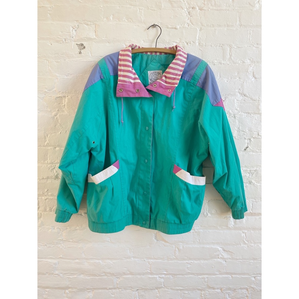 Vintage 90s Green Kawaii Retro Color Block Jacket